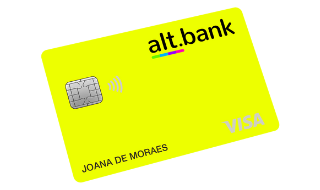 Cartão de crédito amarelo em fundo branco.